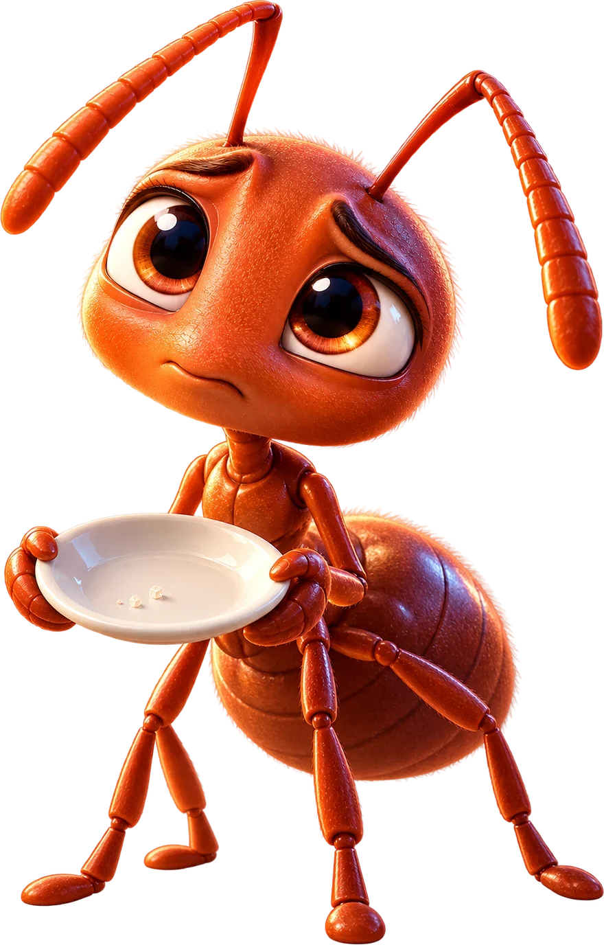 The Sweet Nothing ant holding an empty plate